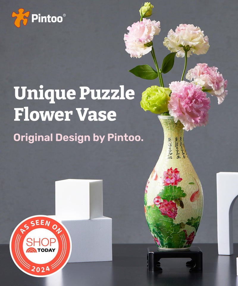 Pintoo 3D Puzzle Vase Unique Flower Vase Made by 160 Curved Plastic Puzzle Pieces House Warming Gift for Flower Arrangements and Home Decoration - [S1024] (Translucent, Carp with Lotus) - Image 2